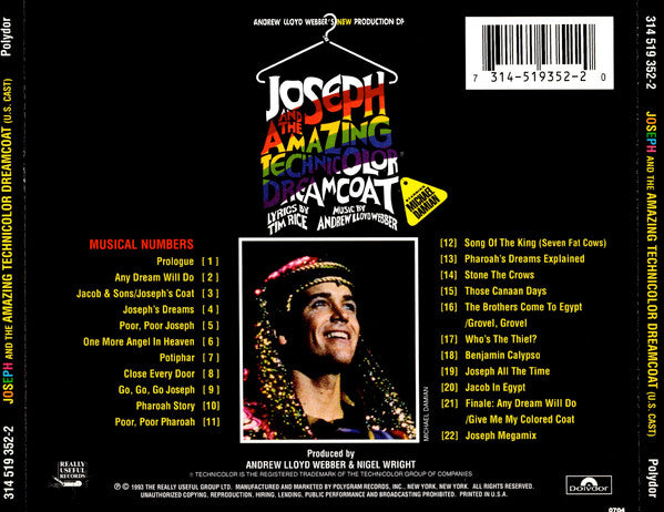 Andrew Lloyd Webber, Tim Rice Starring Michael Damian : Andrew Lloyd Webber's New Production Of: Joseph And The Amazing Technicolor Dreamcoat (U.S. Cast) (CD, Album, RP)