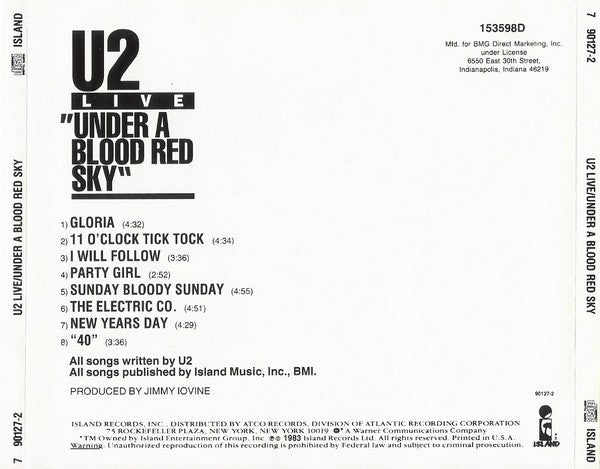 U2 : Live / Under A Blood Red Sky (CD, MiniAlbum, Club, BMG)