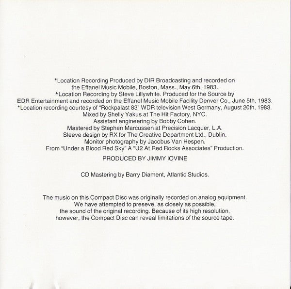 U2 : Live / Under A Blood Red Sky (CD, MiniAlbum, Club, BMG)