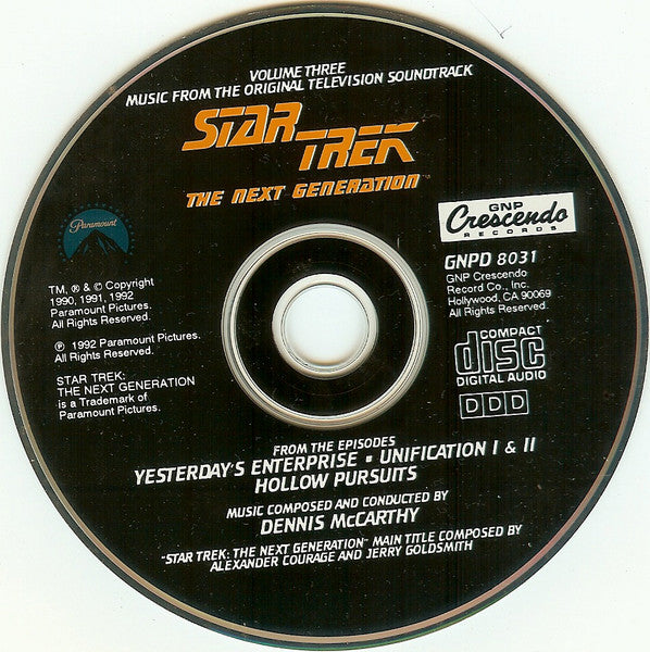Dennis McCarthy : Star Trek: The Next Generation Volume Three (Music From The Original Television Soundtrack) (CD, Album, Club, CRC)