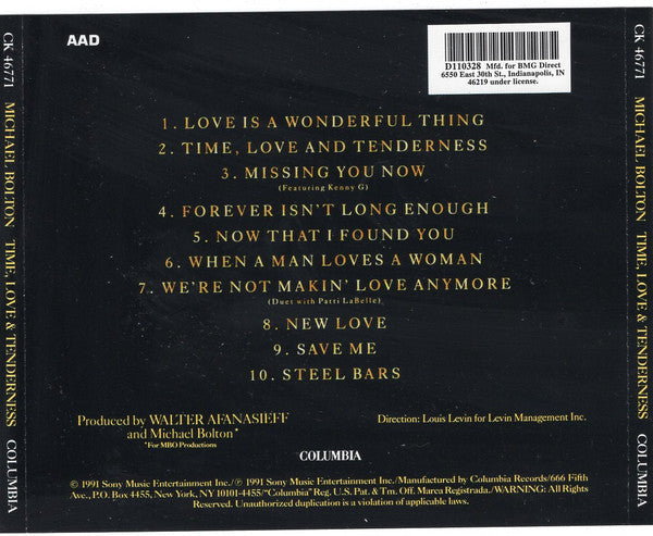 Michael Bolton : Time, Love & Tenderness (CD, Album, Club, RE, BMG)