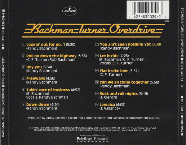 Bachman-Turner Overdrive : BTO's Greatest (CD, Comp)
