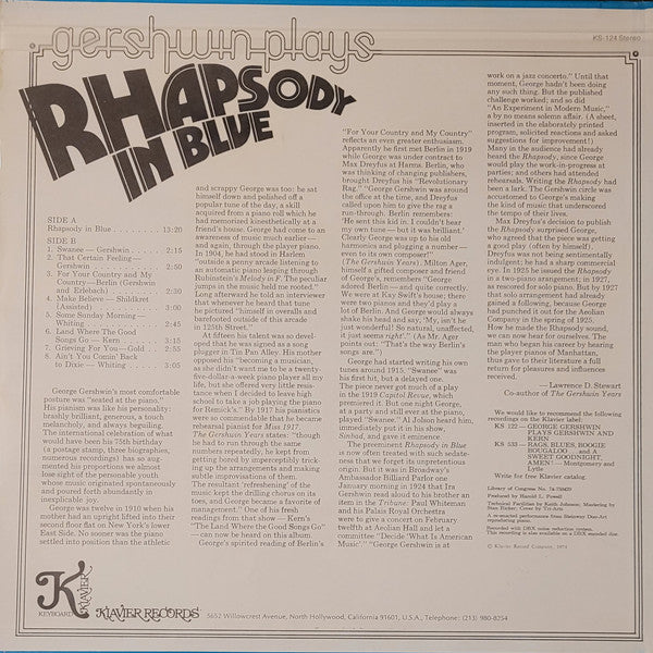 George Gershwin : Gershwin Plays Rhapsody In Blue (LP)