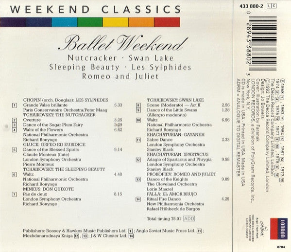 Pyotr Ilyich Tchaikovsky • Frédéric Chopin • Sergei Prokofiev : Ballet Weekend – Nutcracker / Swan Lake / Sleeping Beauty • Les Sylphides • Romeo and Juliet (CD, Comp, RM, ADR)