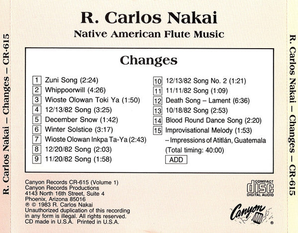 R. Carlos Nakai : Changes (Native American Flute Music) (CD, Album, RE)