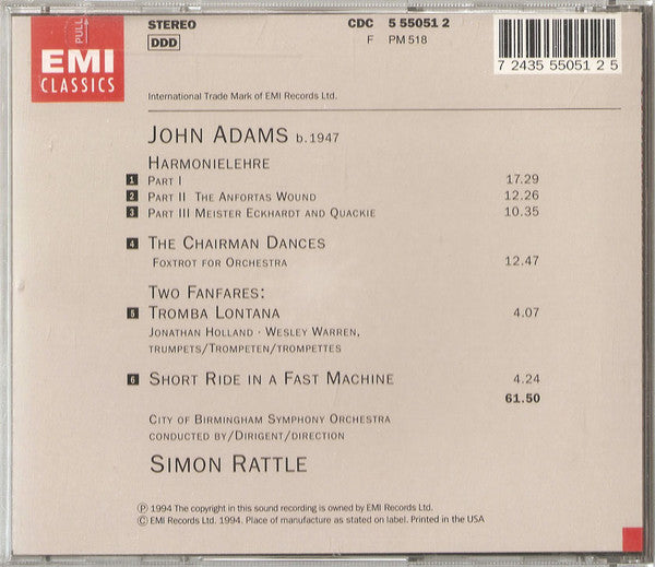 John Adams - City Of Birmingham Symphony Orchestra, Sir Simon Rattle : Harmonielehre / The Chairman Dances / Tromba Lontana / Short Ride In A Fast Machine (CD)