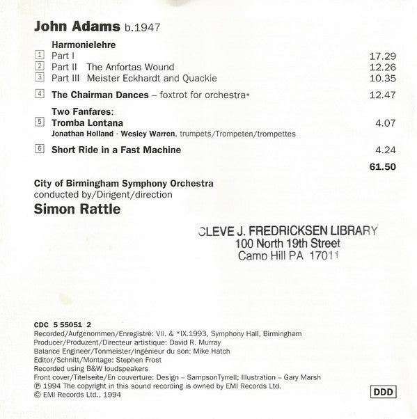 John Adams - City Of Birmingham Symphony Orchestra, Sir Simon Rattle : Harmonielehre / The Chairman Dances / Tromba Lontana / Short Ride In A Fast Machine (CD)