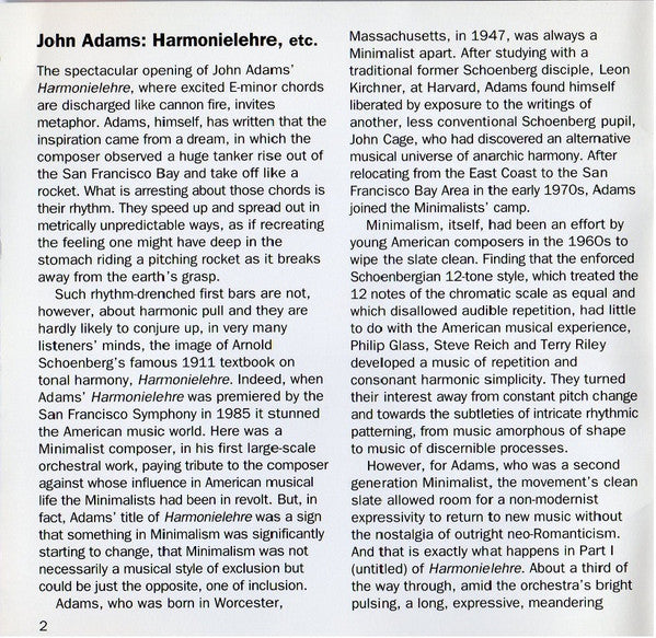 John Adams - City Of Birmingham Symphony Orchestra, Sir Simon Rattle : Harmonielehre / The Chairman Dances / Tromba Lontana / Short Ride In A Fast Machine (CD)