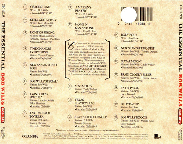 Bob Wills : The Essential Bob Wills (1935-1947) (CD, Comp)