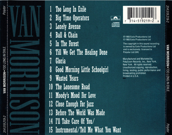 Van Morrison : Too Long In Exile (CD, Album)