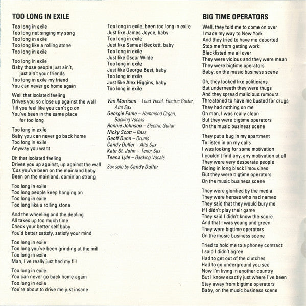 Van Morrison : Too Long In Exile (CD, Album)