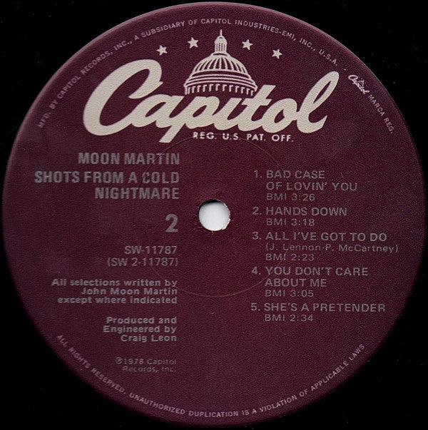 Moon Martin : Shots From A Cold Nightmare (LP, Album, Los)