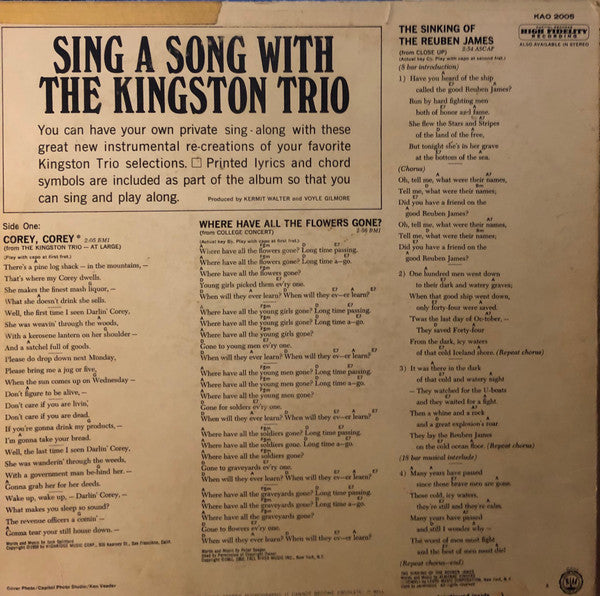 Kingston Trio : Sing A Song With The Kingston Trio (LP, Album, Mono)