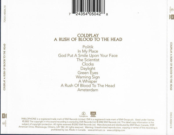 Coldplay : A Rush Of Blood To The Head (CD, Album, RE)