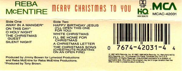 Reba McEntire : Merry Christmas To You (Cass, Album)