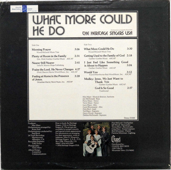 Heritage Singers USA : What More Could He Do (LP, Album)
