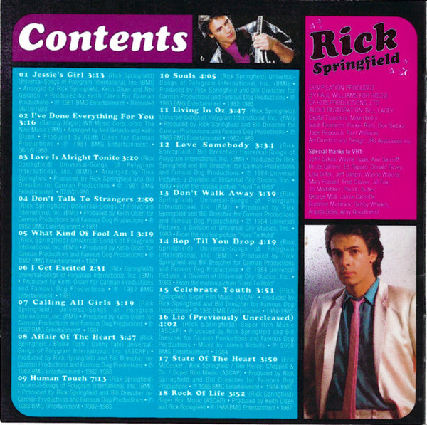 Rick Springfield : VH1 Behind The Music: The Rick Springfield Collection (CD, Comp)