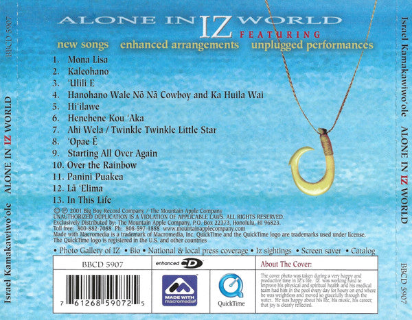 Israel Kamakawiwo'ole : Alone In Iz World (CD, Album, Enh, DAD)