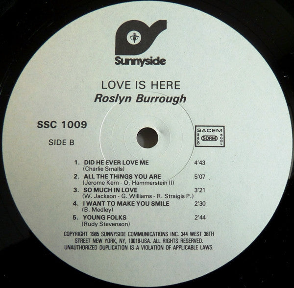 Roslyn Burrough : Love Is Here (LP)