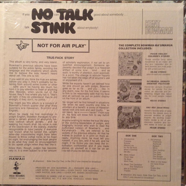 Kent Bowman : No Talk Stink! (LP)