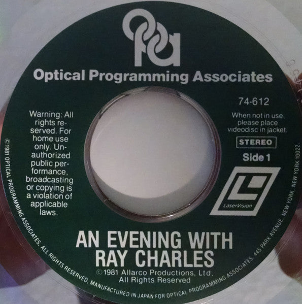 Ray Charles : An Evening With Ray Charles (Laserdisc, 12", NTSC, CAV)