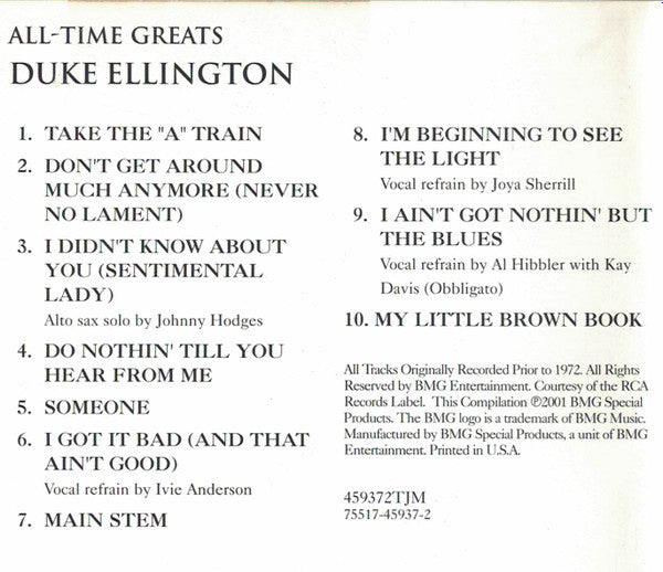 Duke Ellington And His Orchestra : Swing & Jazz - All-Time Greats:  Duke Ellington (CD, Comp)