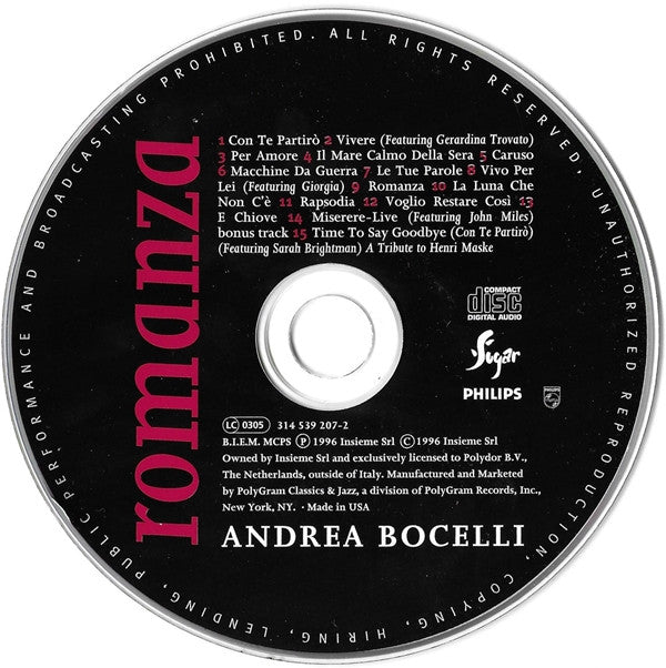 Andrea Bocelli - Romanza (CD) (VG+) - Endless Media