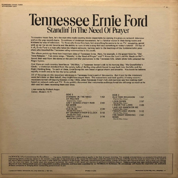 Tennessee Ernie Ford : Standin' In The Need Of Prayer (LP, RE, Bla)