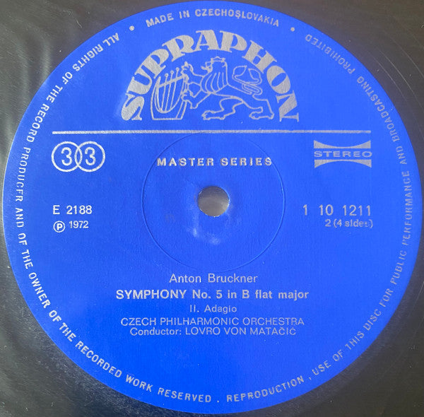 Anton Bruckner - The Czech Philharmonic Orchestra, Lovro Von Matacic : Symphony No 5 In B Flat Major (2xLP, Album, Gat)