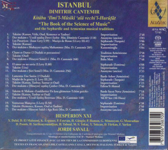 Dimitrius Cantemir - Hespèrion XXI, Jordi Savall : Istanbul «Le Livre De La Science De La Musique» (Et Les Traditions Musicales Sépharades Et Arméniennes) (SACD, Hybrid, Multichannel, Album, Dig)