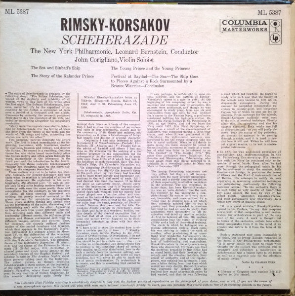 Nikolai Rimsky-Korsakov / New York Philharmonic, Leonard Bernstein : Scheherazade (LP, Album, Mono)