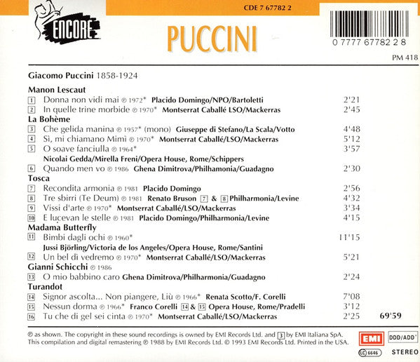 Giacomo Puccini : Opera Arias (CD, Comp, RM)