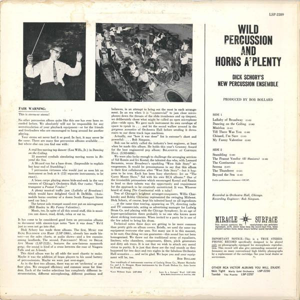 Dick Schory's Percussion And Brass Ensemble - Wild Percussion And Horns A'Plenty (LP) (VG) - Endless Media