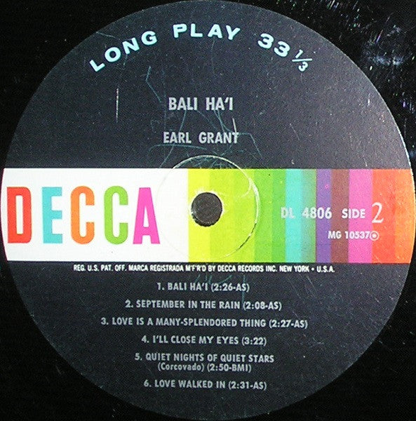 Earl Grant : Bali Ha'i (LP, Album, Mono)