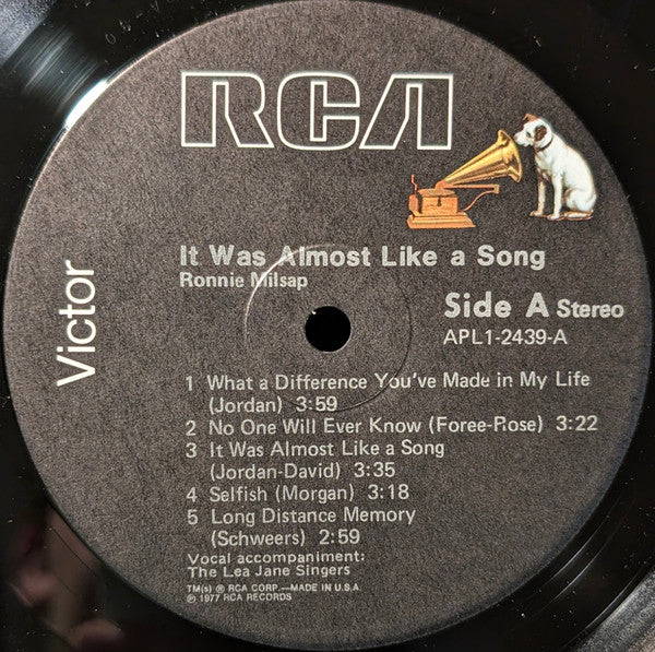 Ronnie Milsap : It Was Almost Like A Song (LP, Album, RE, Ind)