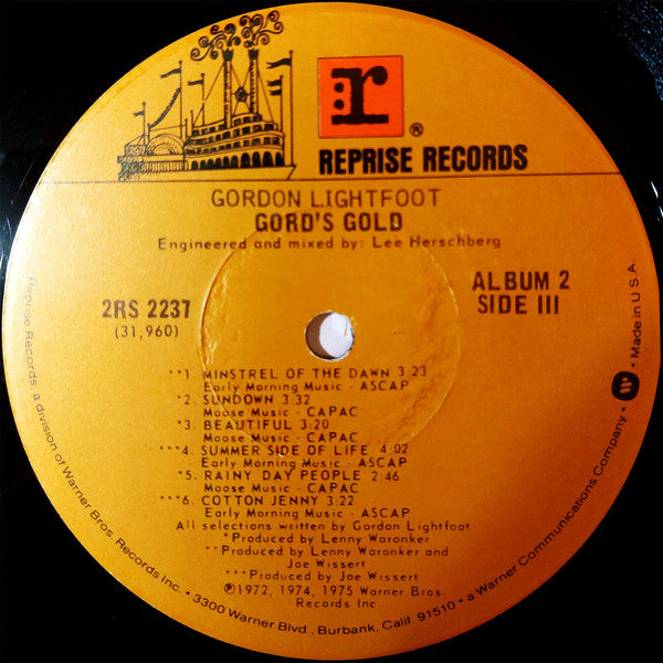 Gordon Lightfoot : Gord's Gold (2xLP, Comp, RP, Gat)