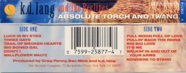 k.d. lang And The Reclines : Absolute Torch And Twang (Cass, Album, SR,)
