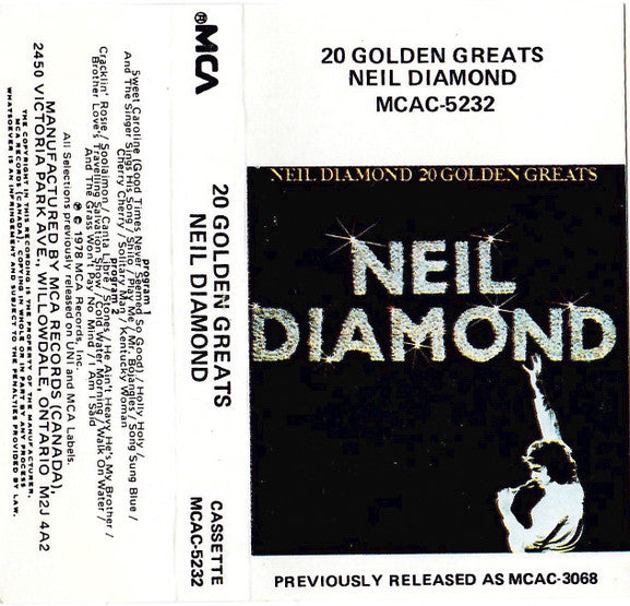 Neil Diamond : 20 Golden Greats (Cass, Comp, RE, Dol)