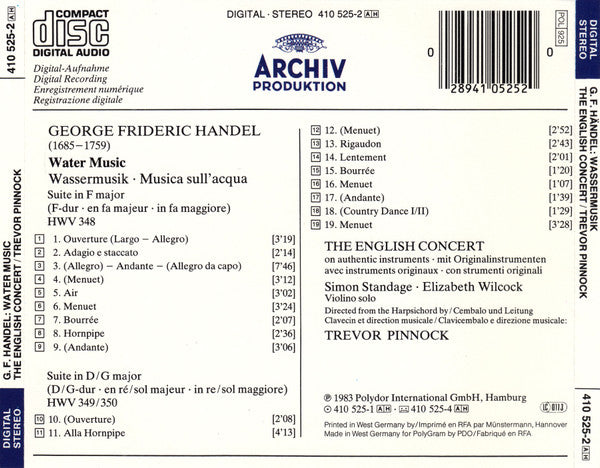 Georg Friedrich Händel, The English Concert · Trevor Pinnock : Water Music (CD, Album, RE)