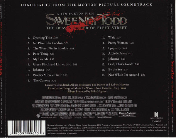 Various : Sweeney Todd: The Demon Barber Of Fleet Street (Highlights From The Motion Picture Soundtrack) (CD, Album)