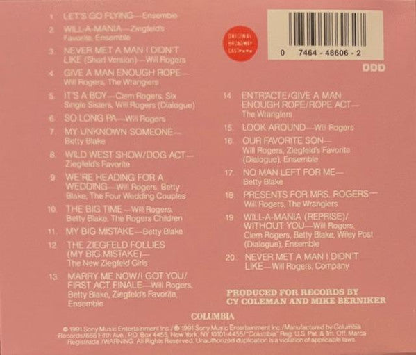 Keith Carradine / Cy Coleman, Betty Comden And Adolph Green : The Will Rogers Follies (Original Broadway Cast Recording) (CD, Album, RP)