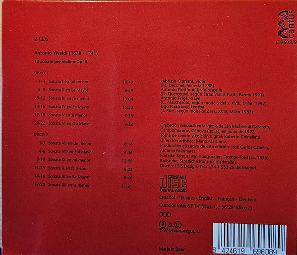 Antonio Vivaldi : 12 Sonate per violino, Op. II (2xCD-ROM)