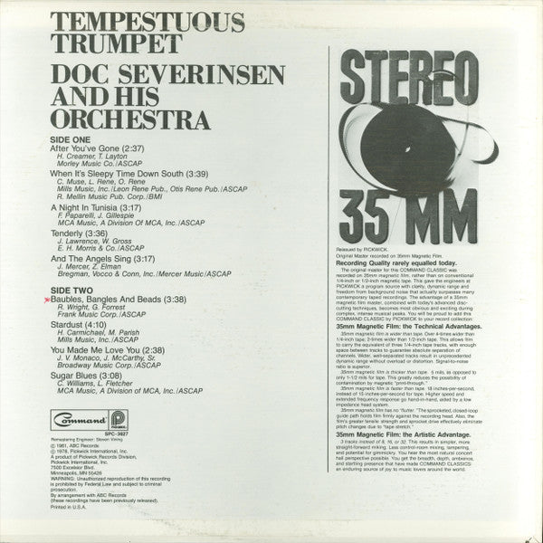 Doc Severinsen And His Orchestra : Tempestuous Trumpet (LP, Album, RE)