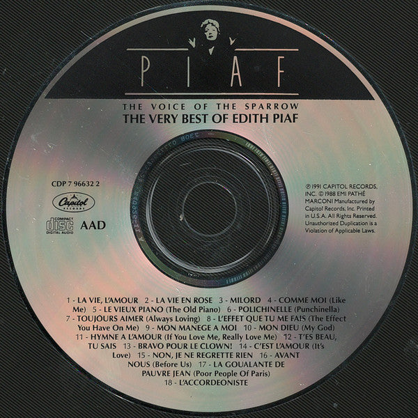 Edith Piaf : The Voice Of The Sparrow:  The Very Best Of Edith Piaf (CD, Comp, RE)