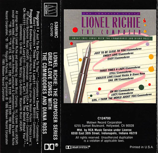 Lionel Richie : Great Love Songs With The Commodores & Diana Ross (Cass, Comp, Club)