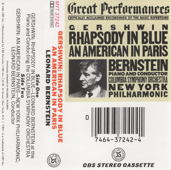 George Gershwin, Leonard Bernstein, Columbia Symphony Orchestra, New York Philharmonic : Rhapsody In Blue / An American In Paris (Cass, RE)