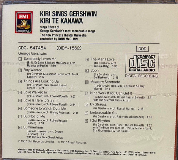 Kiri Te Kanawa, George Gershwin, John McGlinn, The New Princess Orchestra : Kiri Sings Gershwin (CD, Album, Club)