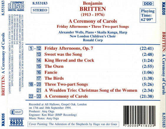 Benjamin Britten - New London Children's Choir, Ronald Corp : A Ceremony Of Carols / Friday Afternoons · Three Two-part Songs (CD, Album)