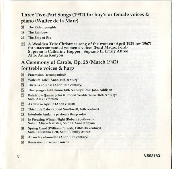 Benjamin Britten - New London Children's Choir, Ronald Corp : A Ceremony Of Carols / Friday Afternoons · Three Two-part Songs (CD, Album)