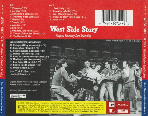 Leonard Bernstein / New York Philharmonic : West Side Story (Original Broadway Cast Recording) (CD, Album, RE, RM)